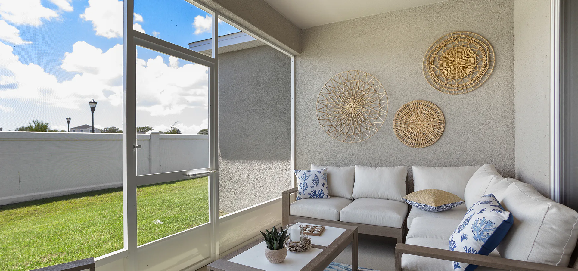 Outdoor living space in a new home in Florida.